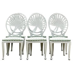 Vintage Coastal Tropitone Cast Aluminum Palm Leaf Dining Chairs, Set of 6