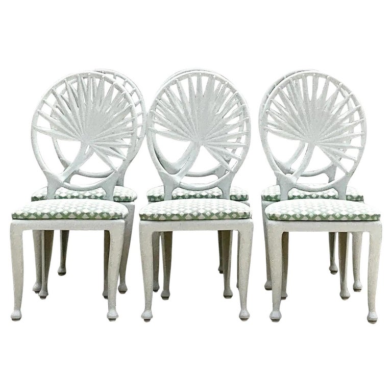 Vintage Coastal Tropitone Cast Aluminum Palm Leaf Dining Chairs, Set of