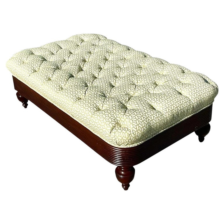 Vintage Coastal Tufted Ottoman For Sale at 1stDibs