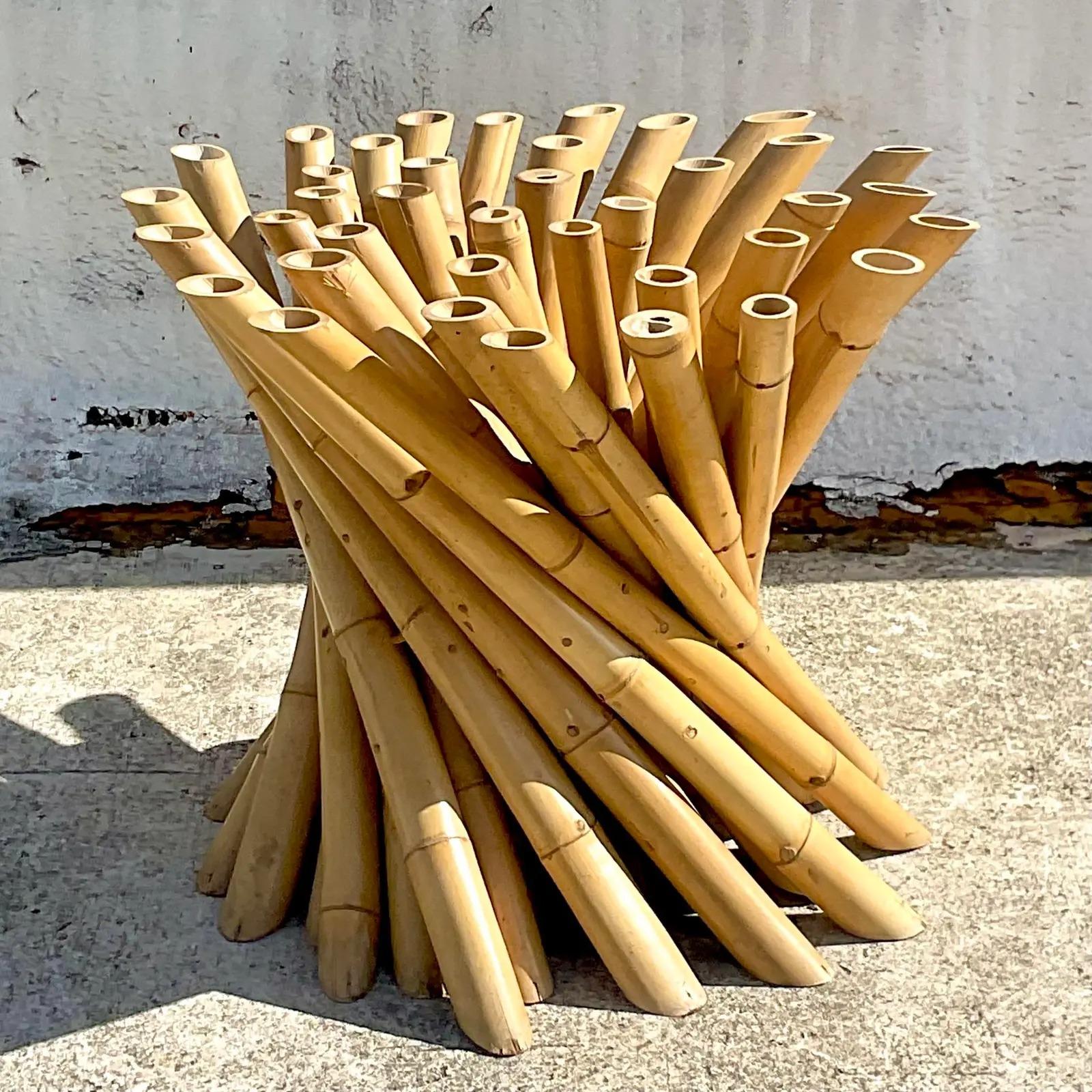 Vintage Coastal Twisted Bamboo Dining Table Pedestal After Budji 1