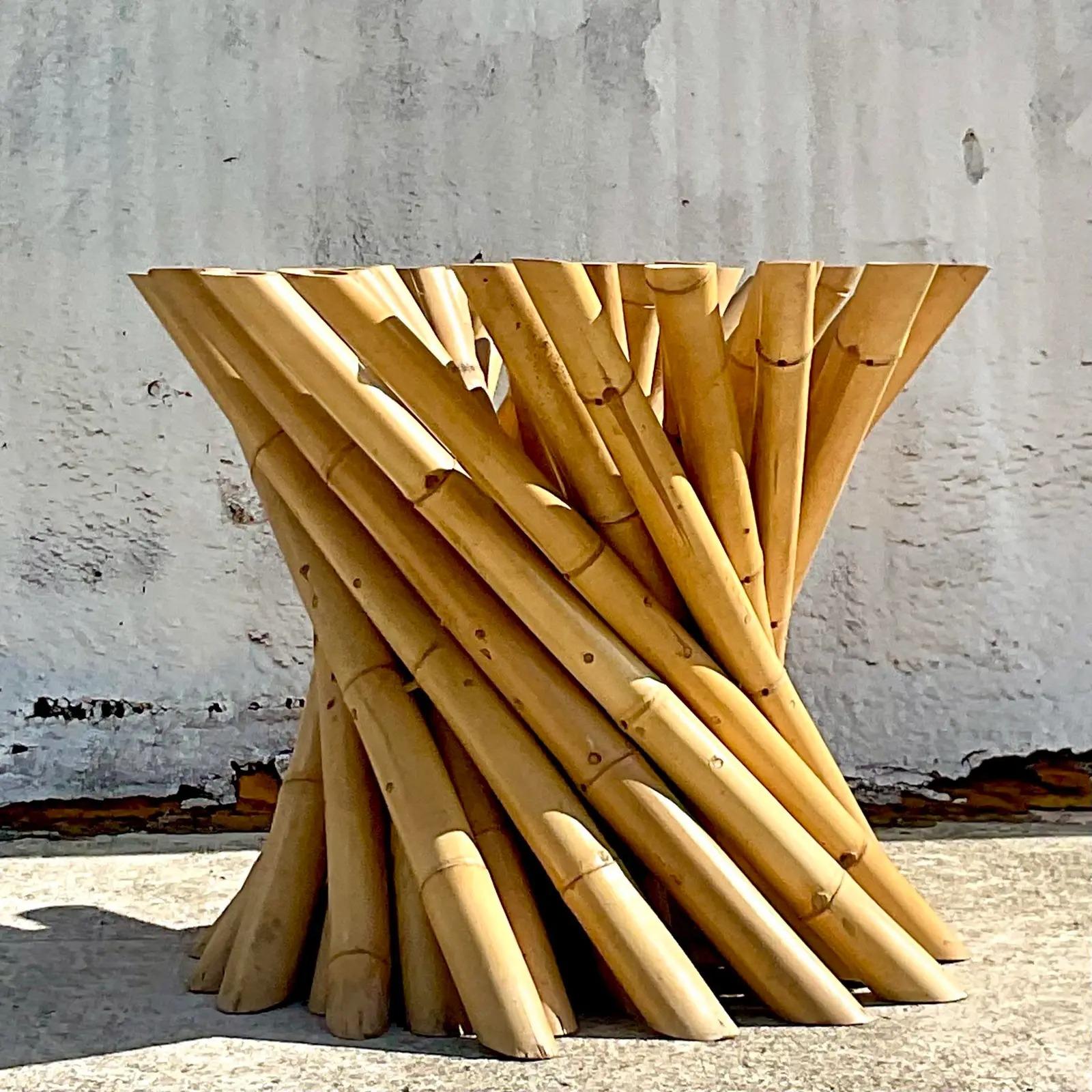 Vintage Coastal Twisted Bamboo Dining Table Pedestal After Budji 2
