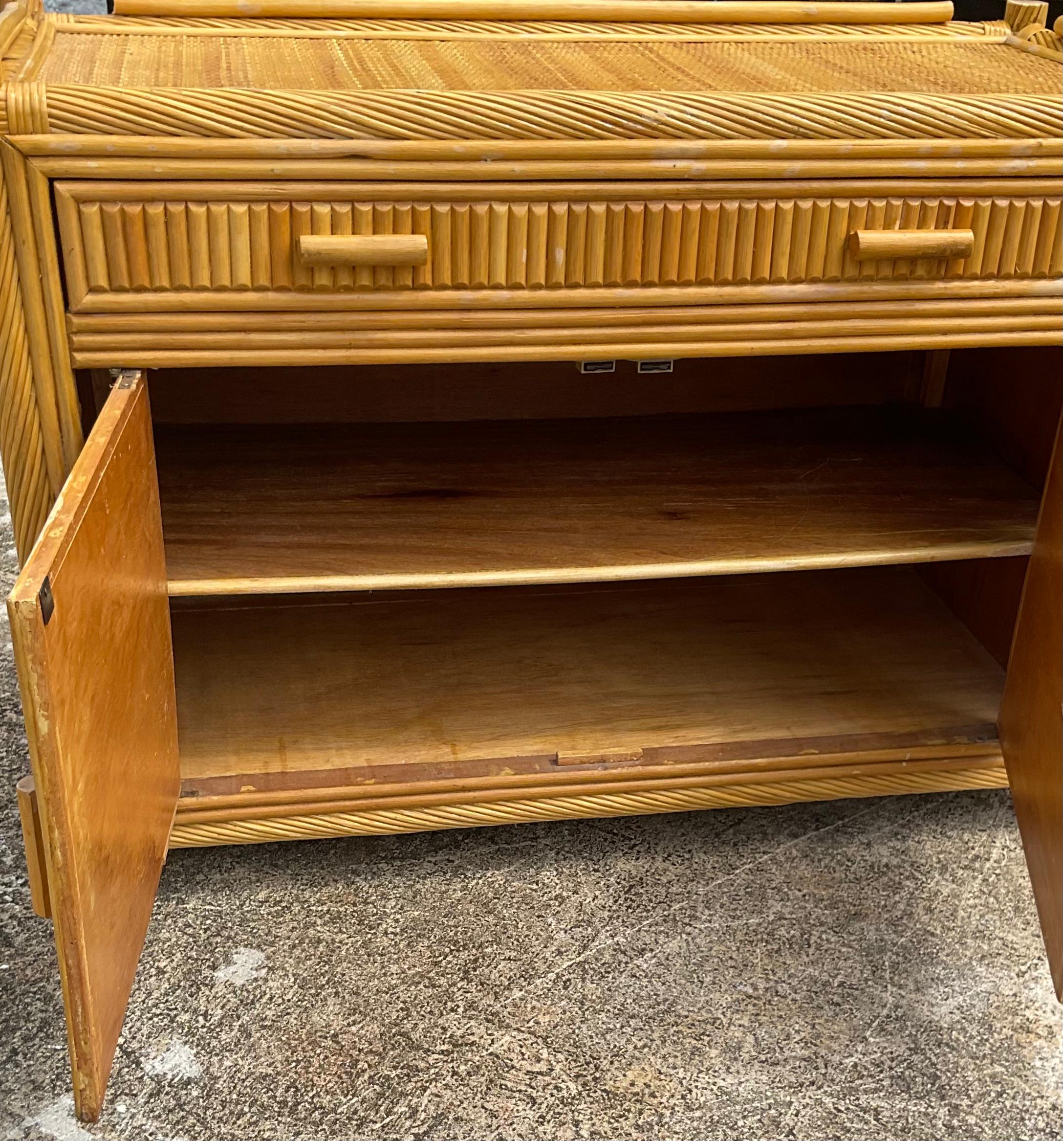 Vintage Coastal Twisted Rattan Credenza In Good Condition In west palm beach, FL