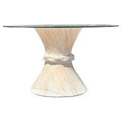 Vintage Coastal Twisted Rattan Dining Table After McGuire