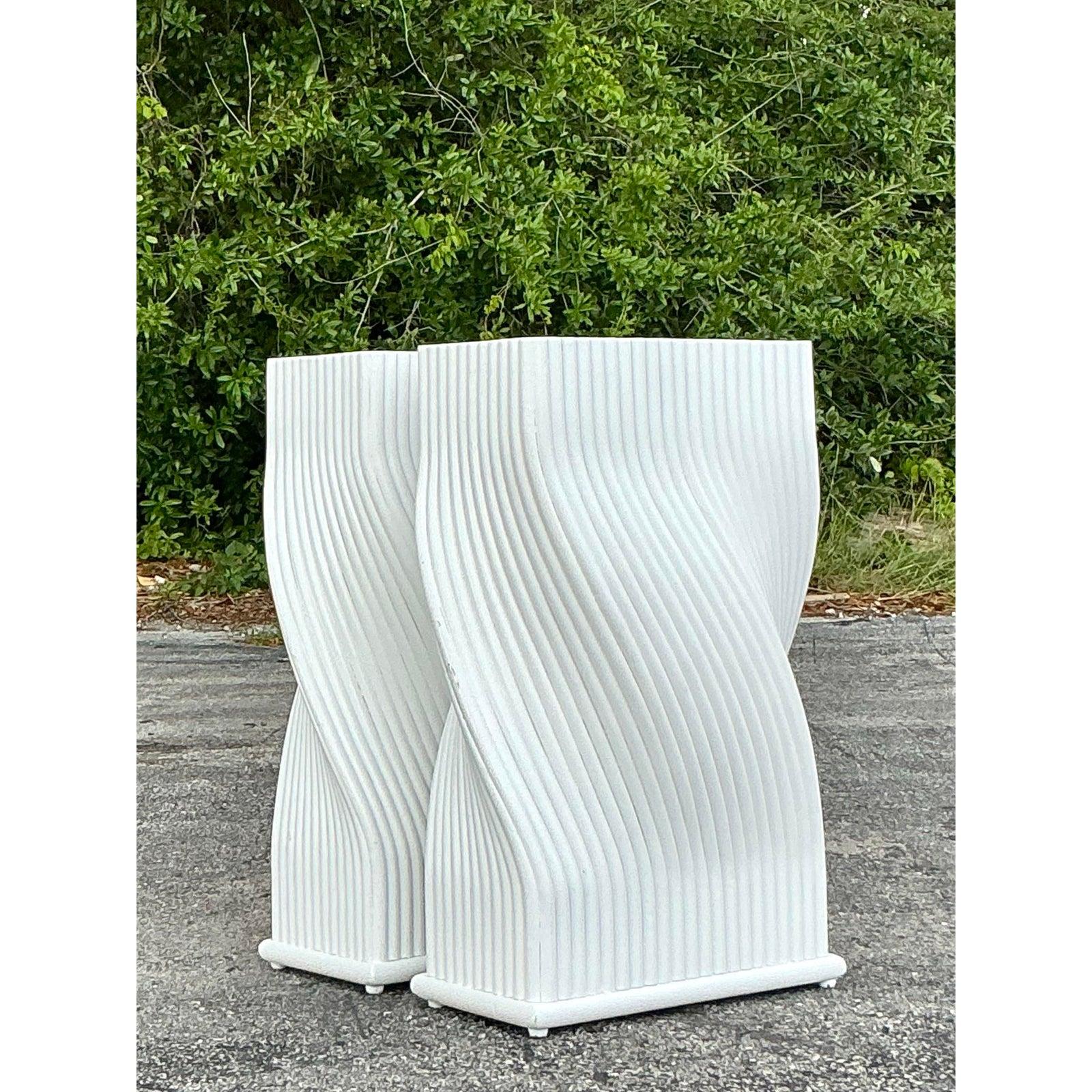 Vintage Coastal Twisted Rattan Dining Table Pedestals - Set of 2 For Sale 4