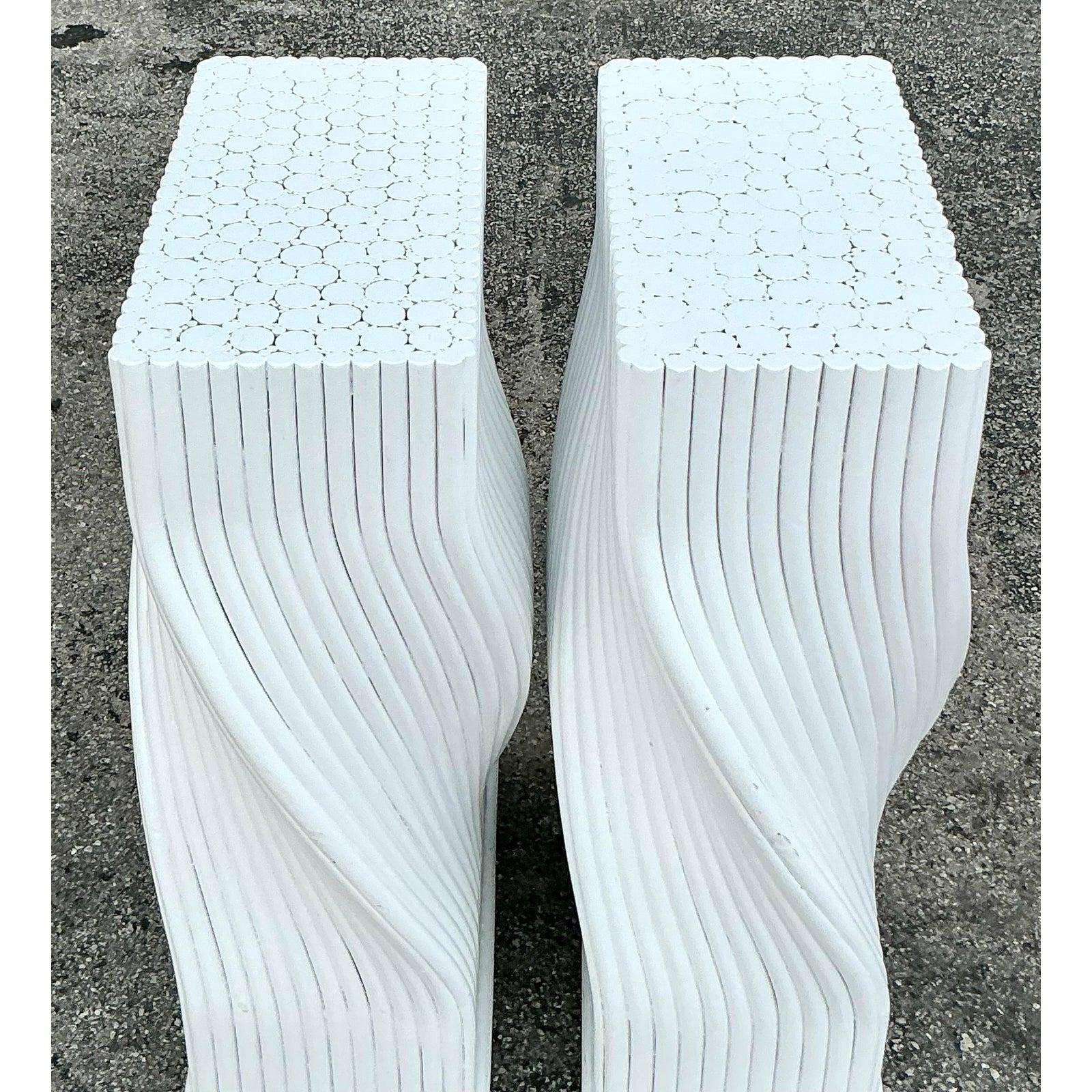 Vintage Coastal Twisted Rattan Dining Table Pedestals - Set of 2 For Sale 5