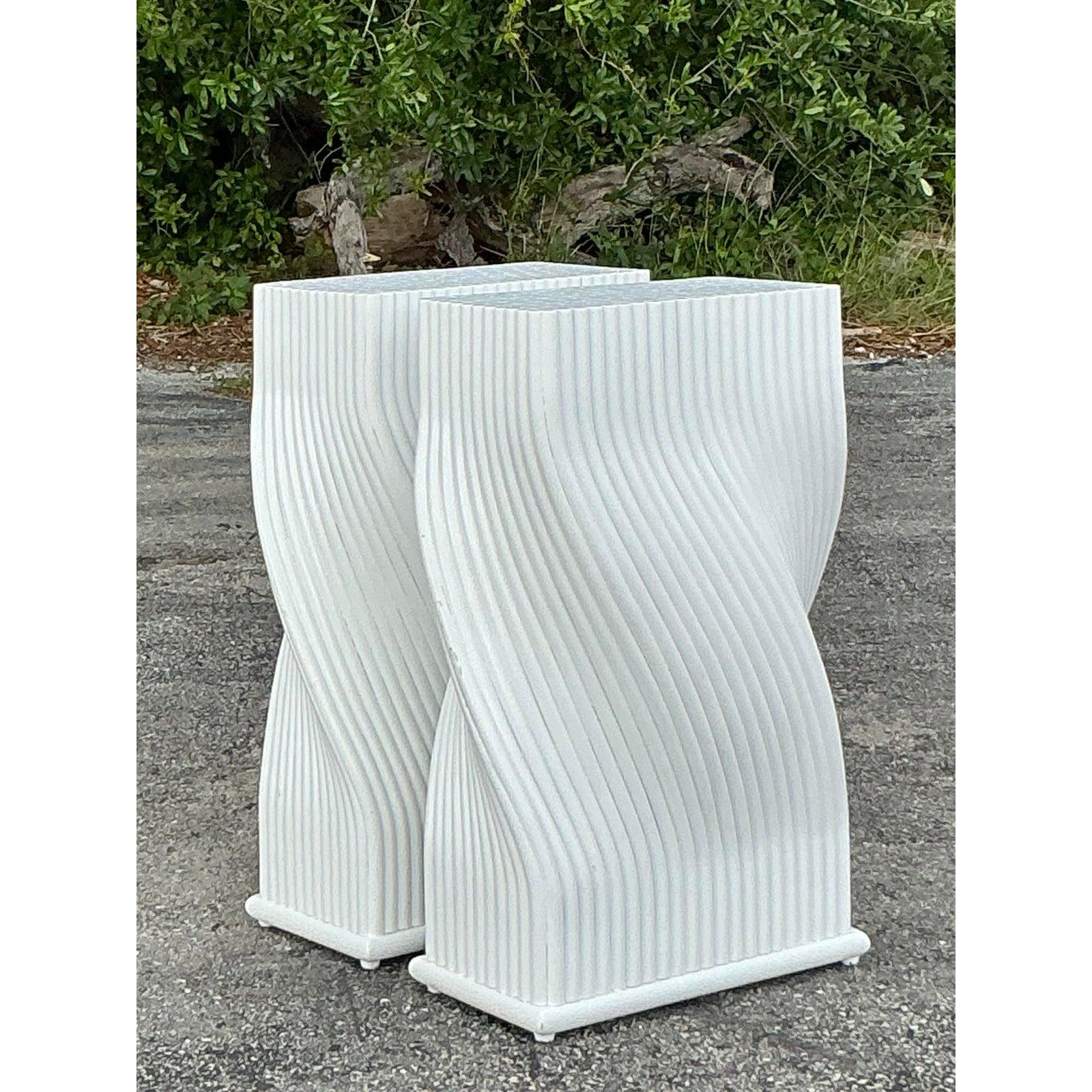 Philippine Vintage Coastal Twisted Rattan Dining Table Pedestals - Set of 2 For Sale