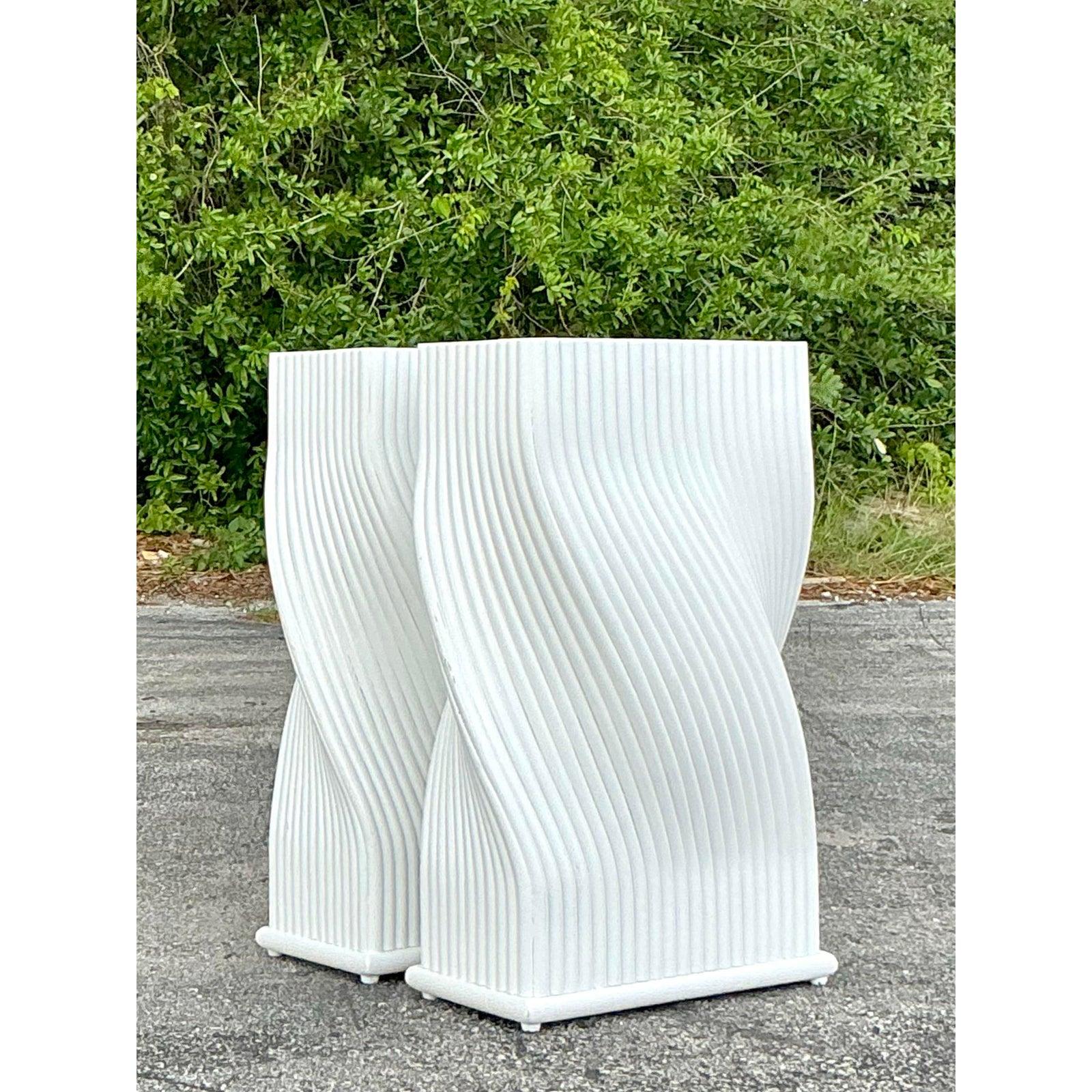 Vintage Coastal Twisted Rattan Dining Table Pedestals - Set of 2 For Sale 2