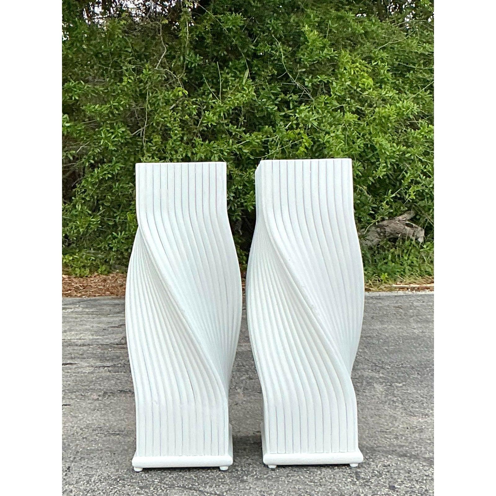 Vintage Coastal Twisted Rattan Dining Table Pedestals - Set of 2 For Sale 3