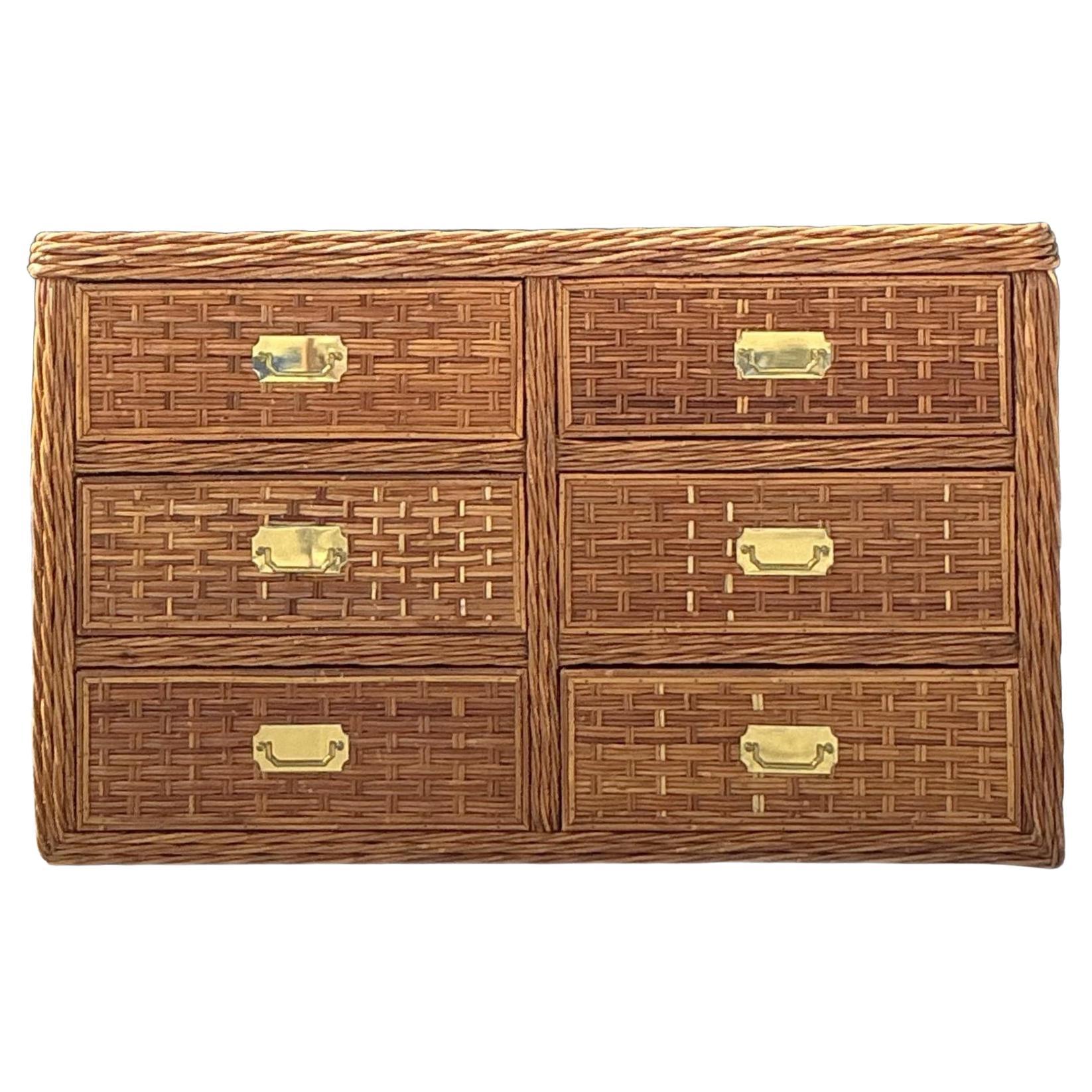 Vintage Coastal Twisted Rattan Dresser
