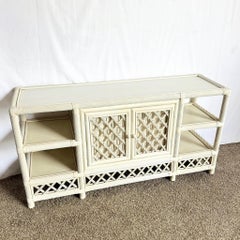 Vintage Coastal Twisted Reed and Rattan Credenza