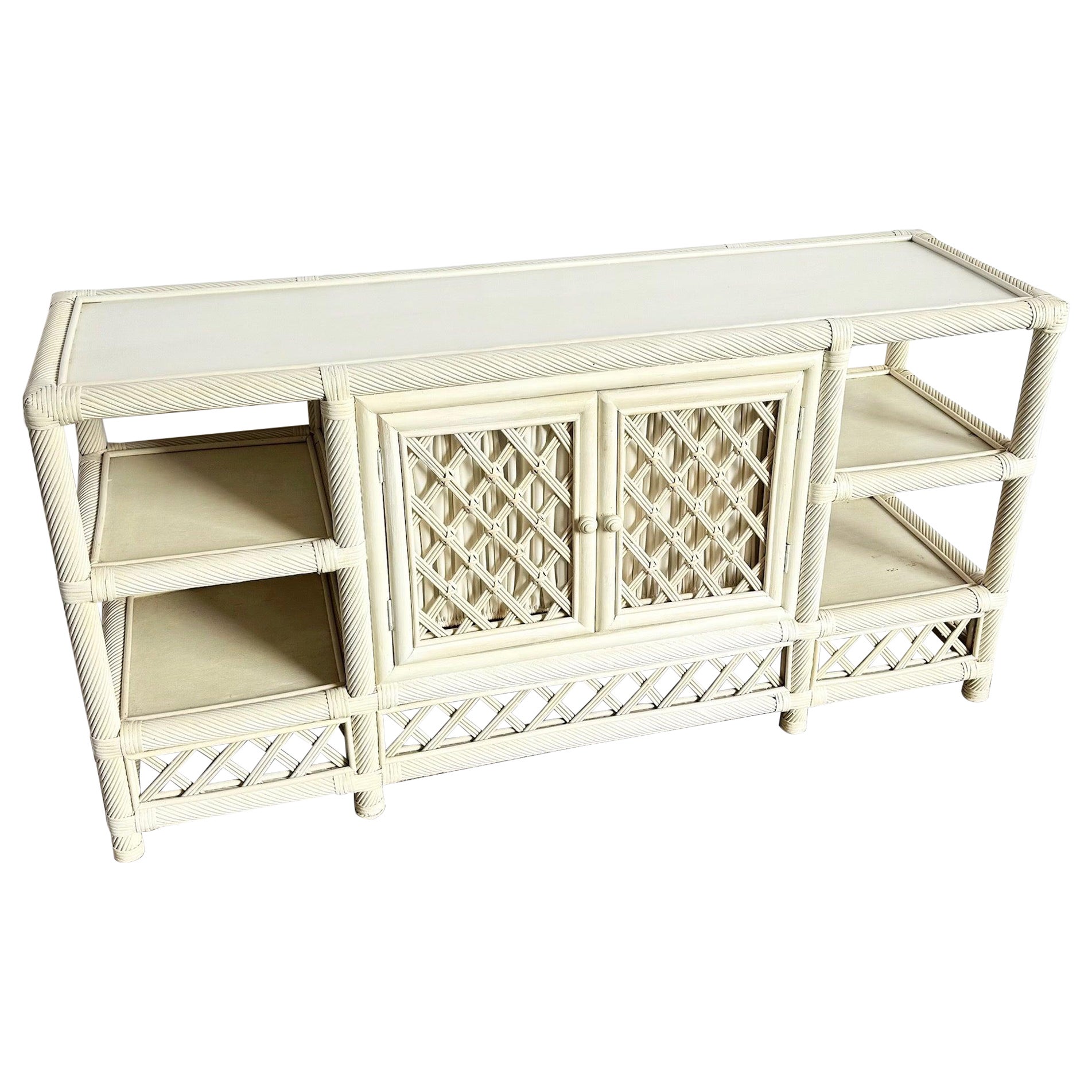 Vintage Coastal Twisted Reed and Rattan Credenza For Sale