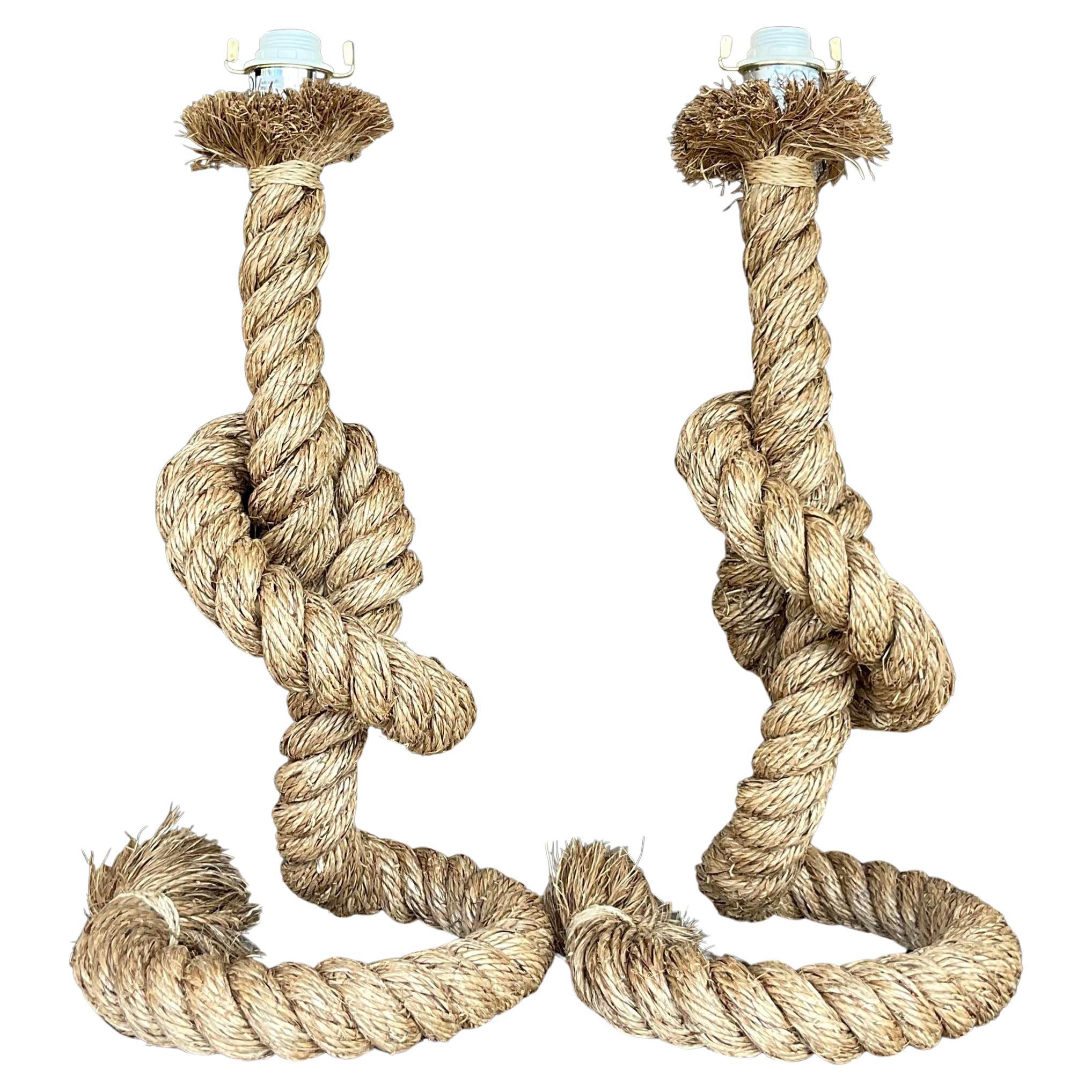 Vintage Coastal Twisted Rope Table Lamps - a Pair