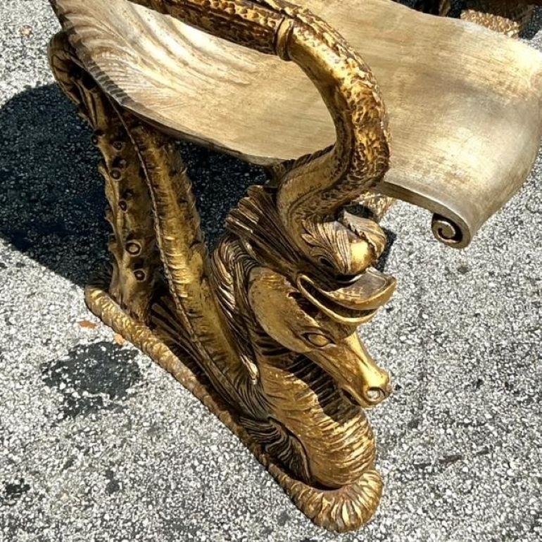 Venezianische venezianische vergoldete geschnitzte Grotto- und Seepferdchen-Bank, Vintage im Angebot 4