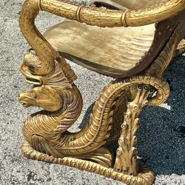 Venezianische venezianische vergoldete geschnitzte Grotto- und Seepferdchen-Bank, Vintage im Angebot 6