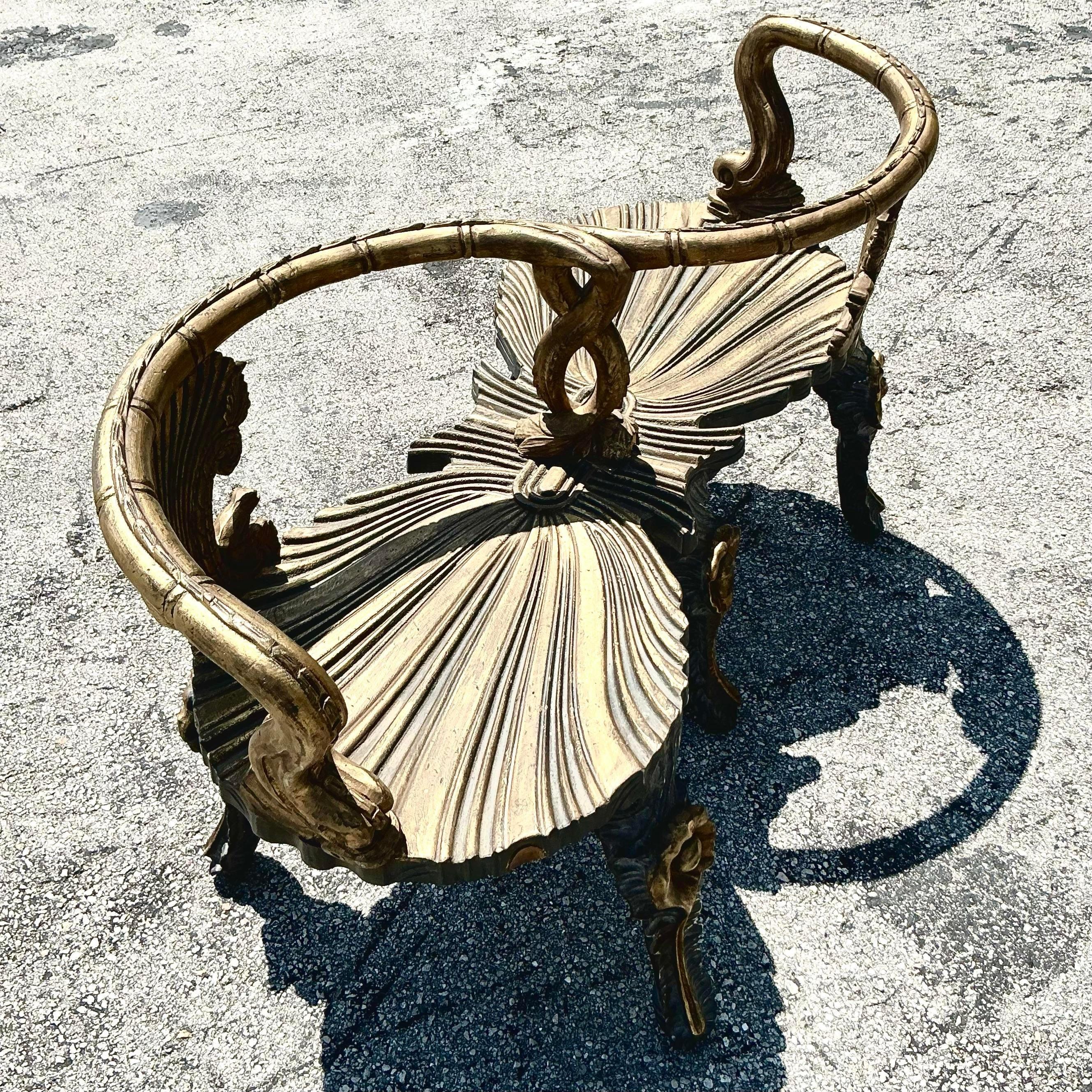 Vintage Coastal Venetian Gilt Carved Grotto Tete-A-Tete en vente 5