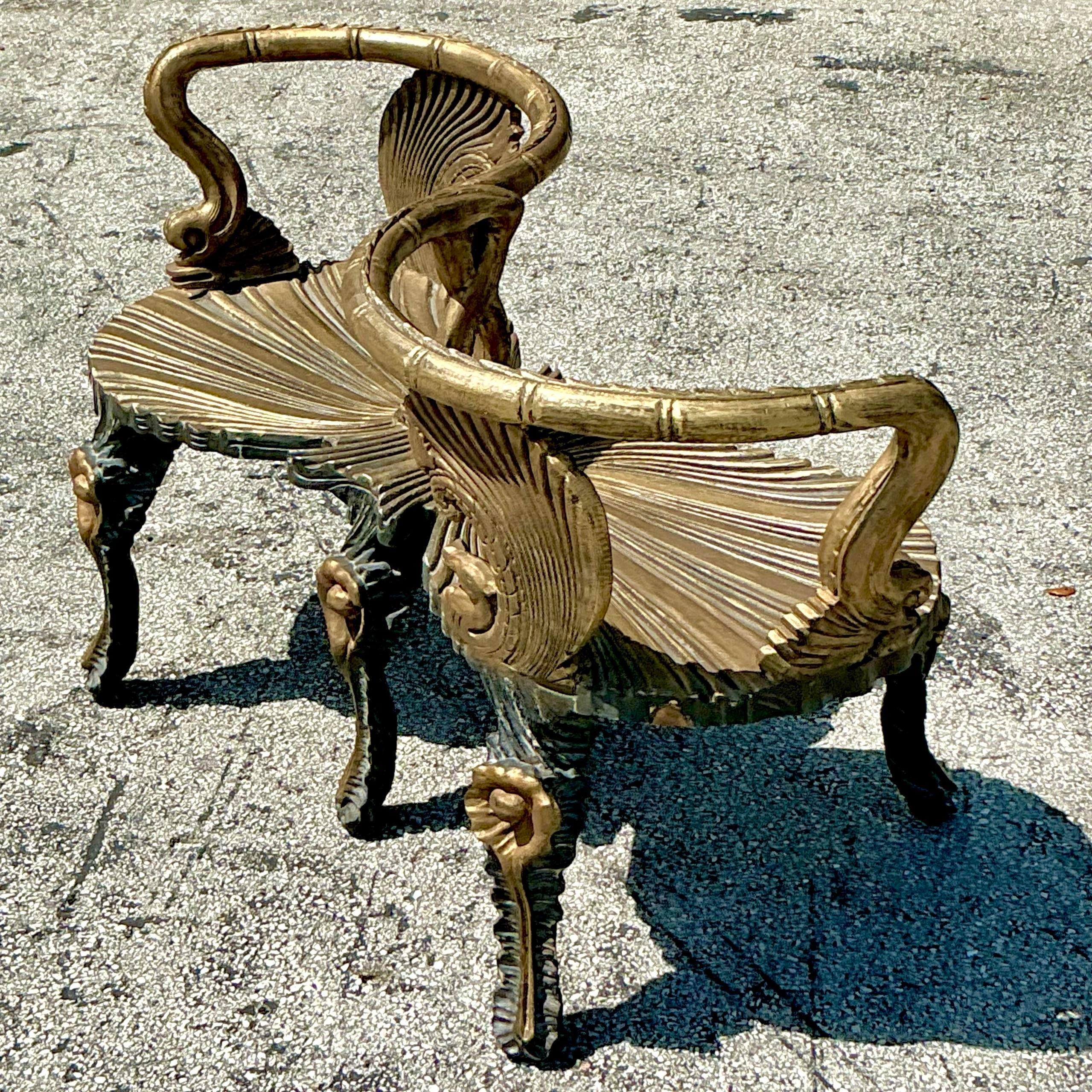 Vintage Coastal Venetian Gilt Carved Grotto Tete-A-Tete en vente 1