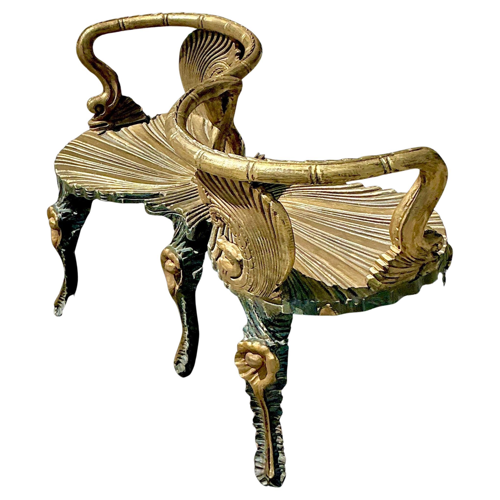 Vintage Coastal Venetian Gilt Carved Grotto Tete-A-Tete
