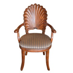 Vintage Coastal Venetian Shell Back Carved Grotto Armchair - Hollywood Regency