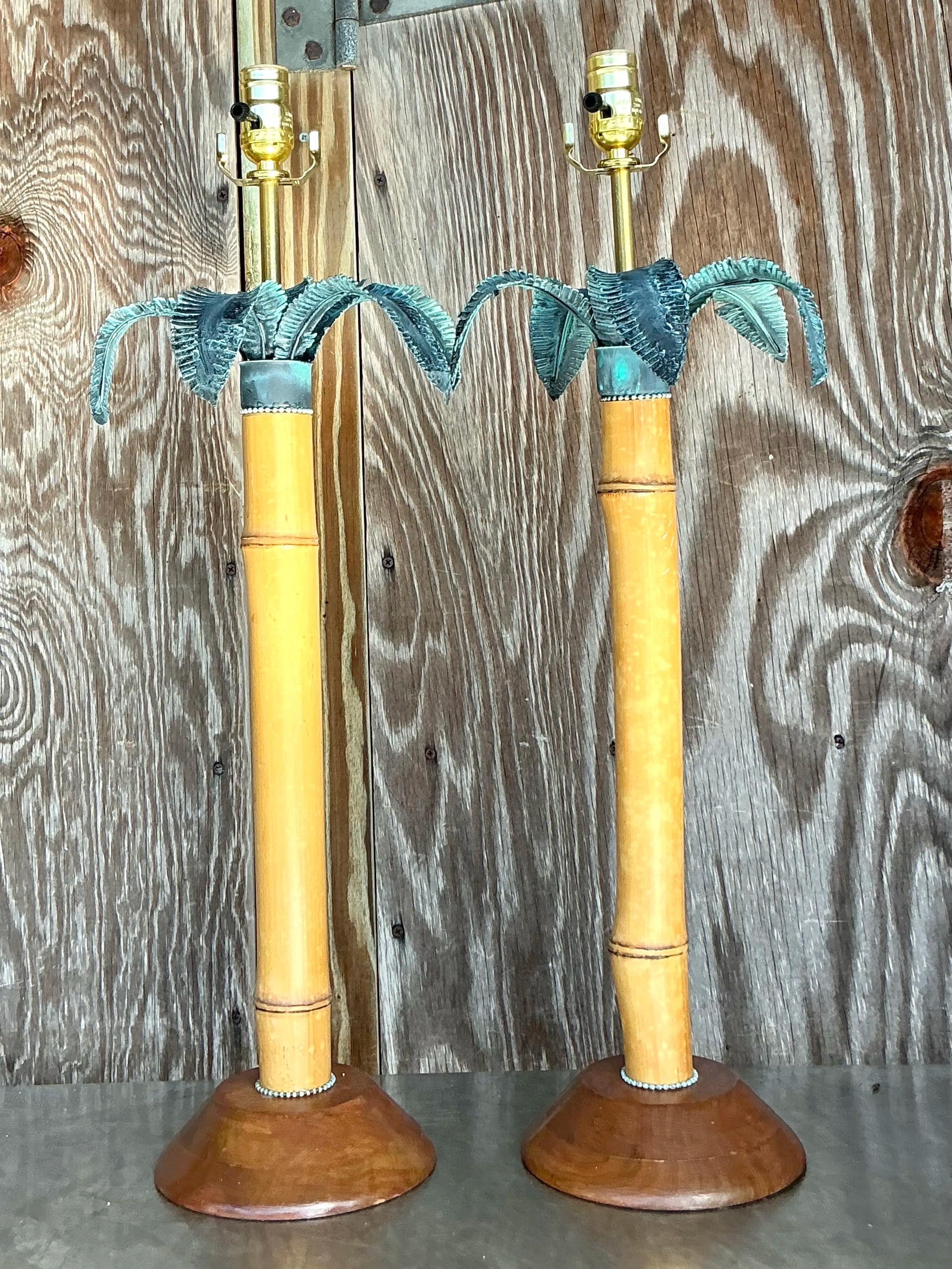 Lampade a forma di palma in Verdigris costiere d'epoca - una coppia in vendita 3