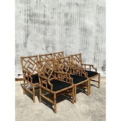 Vintage Coastal Vivai Del Sud Bamboo Fretwork Dining Chairs - Set of 6