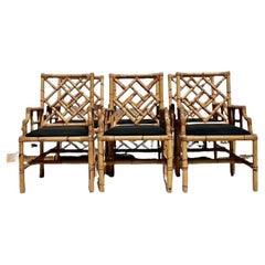 Vintage Coastal Vivai Del Sud Bamboo Fretwork Dining Chairs - Set of 6