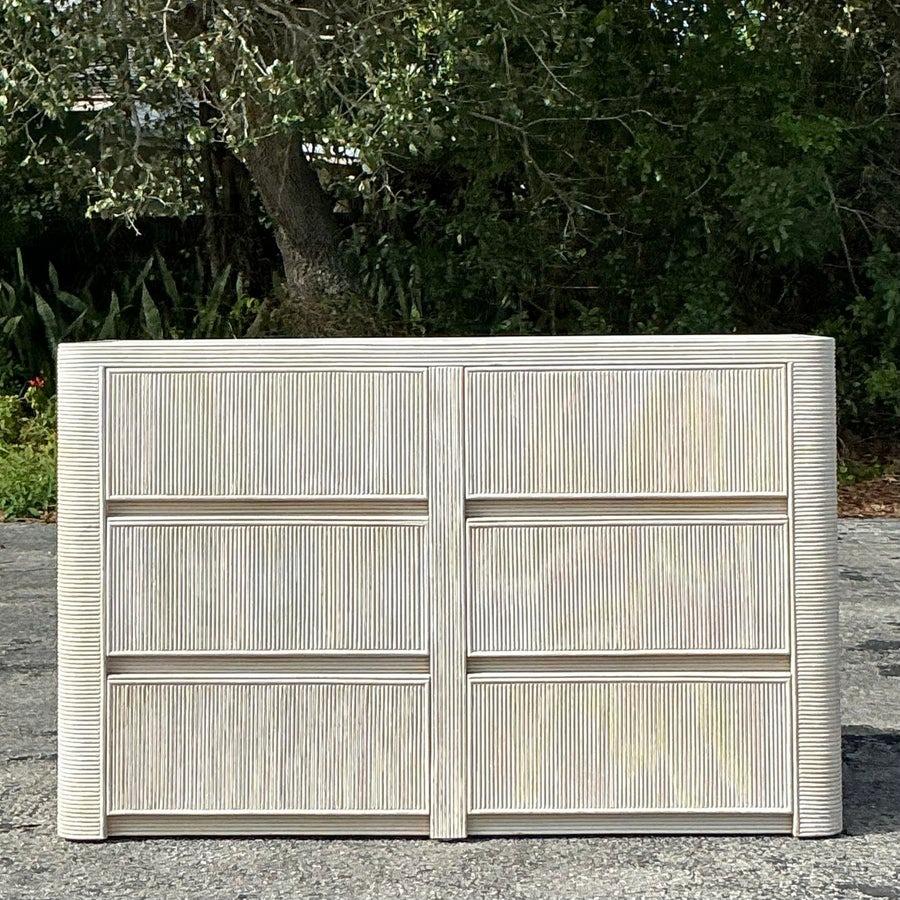 Vintage Coastal Washed Pencil Reed Dresser In Good Condition In west palm beach, FL