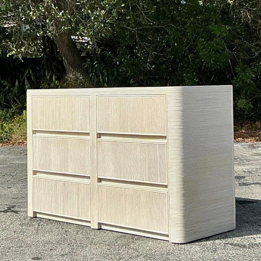 20th Century Vintage Coastal Washed Pencil Reed Dresser
