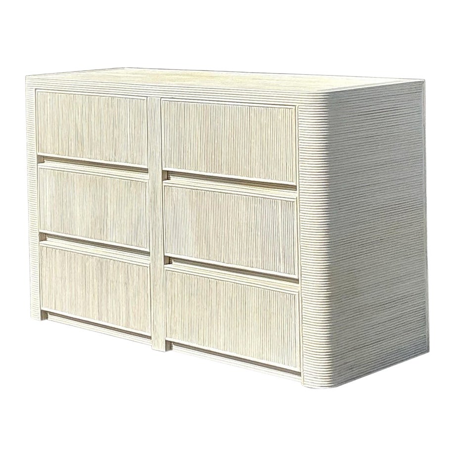 Vintage Coastal Washed Pencil Reed Dresser