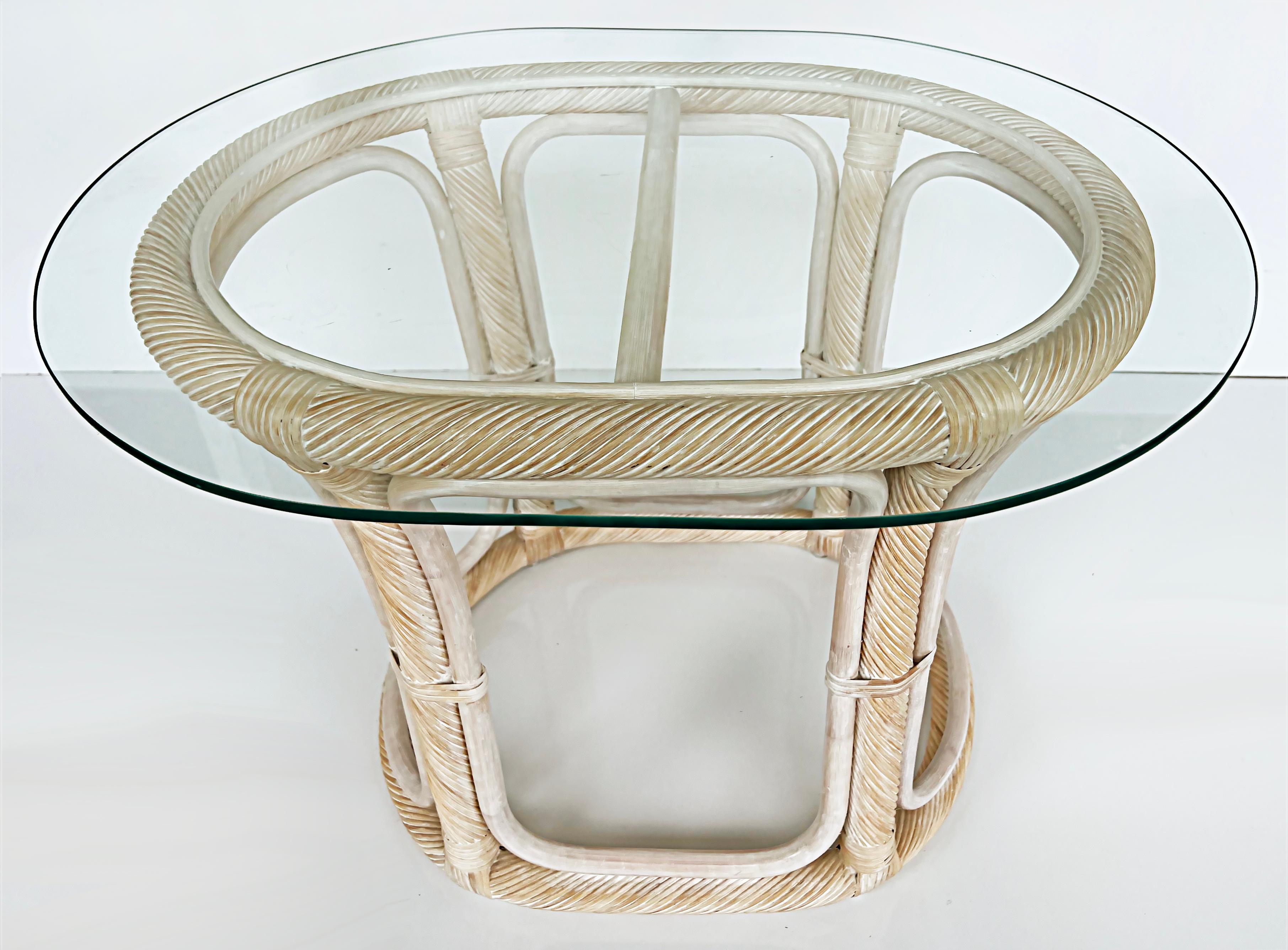 Vintage Coastal Washed Pencil Reed Glass Top End Tables, Pair In Good Condition For Sale In Miami, FL
