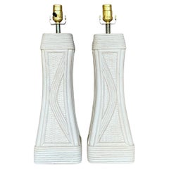 Vintage Coastal Washed Pencil Reed Lamps - a Pair