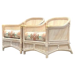 Sillas de salón vintage Coastal Washed Pencil Reed - un par
