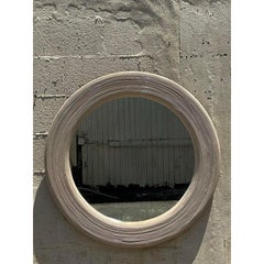 Vintage Coastal Washed Pencil Reed Round Mirror