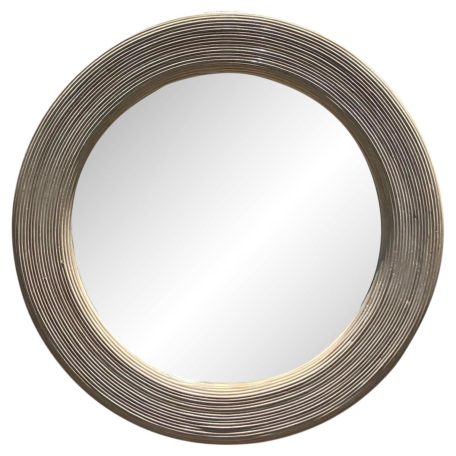 Vintage Coastal Washed Pencil Reed Round Mirror