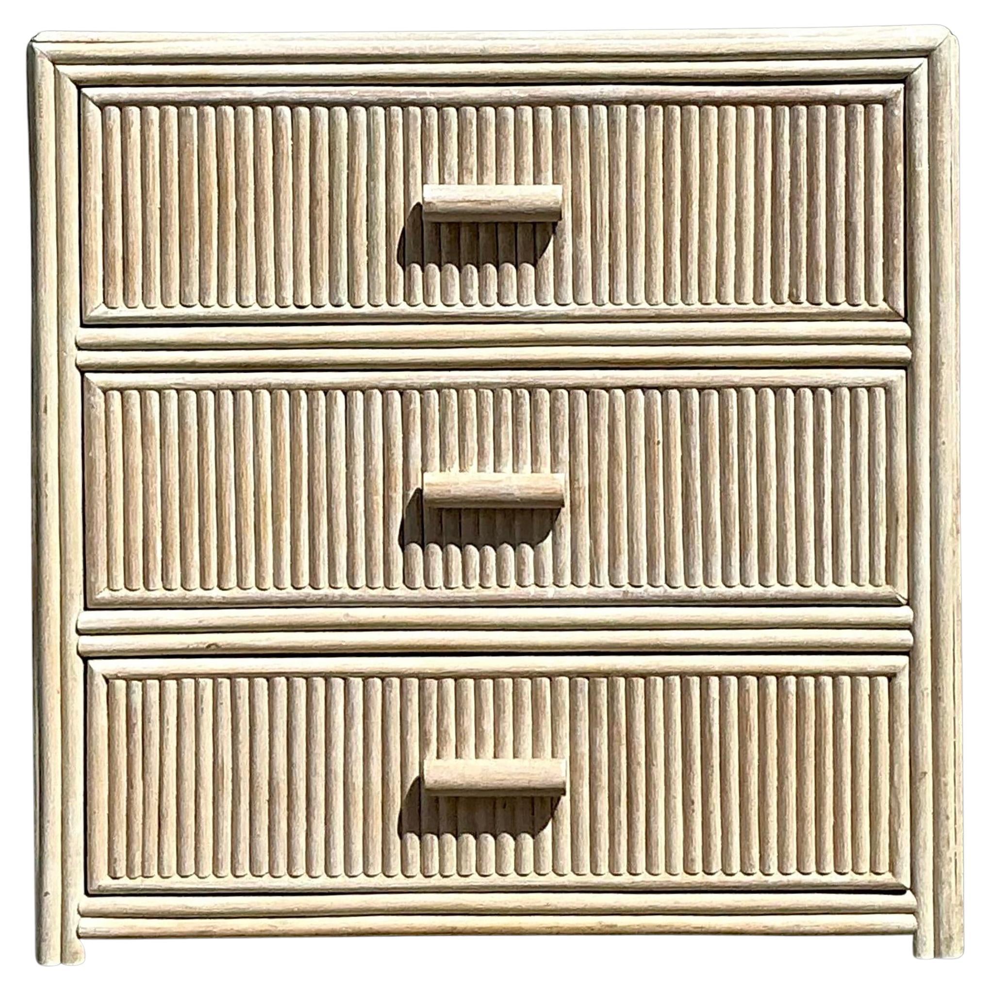 Vintage Coastal Washed Rattan Chest of Drawers