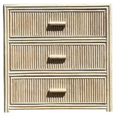 Vintage Coastal Washed Rattan Chest of Drawers