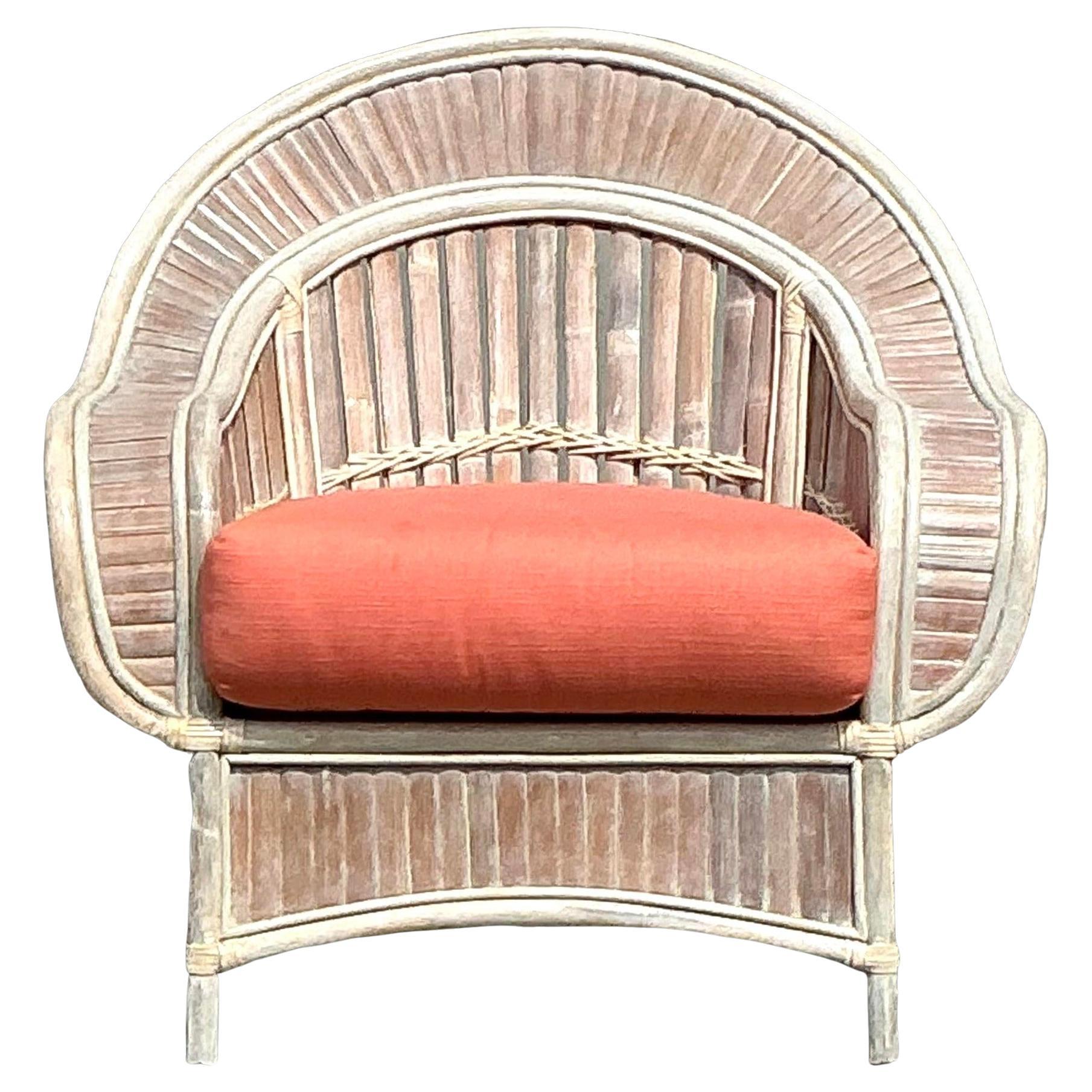 Sedia da salotto con schienale a cobra in rattan lavato Vintage By