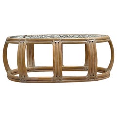 Vintage Coastal Washed Rattan Coffee Table