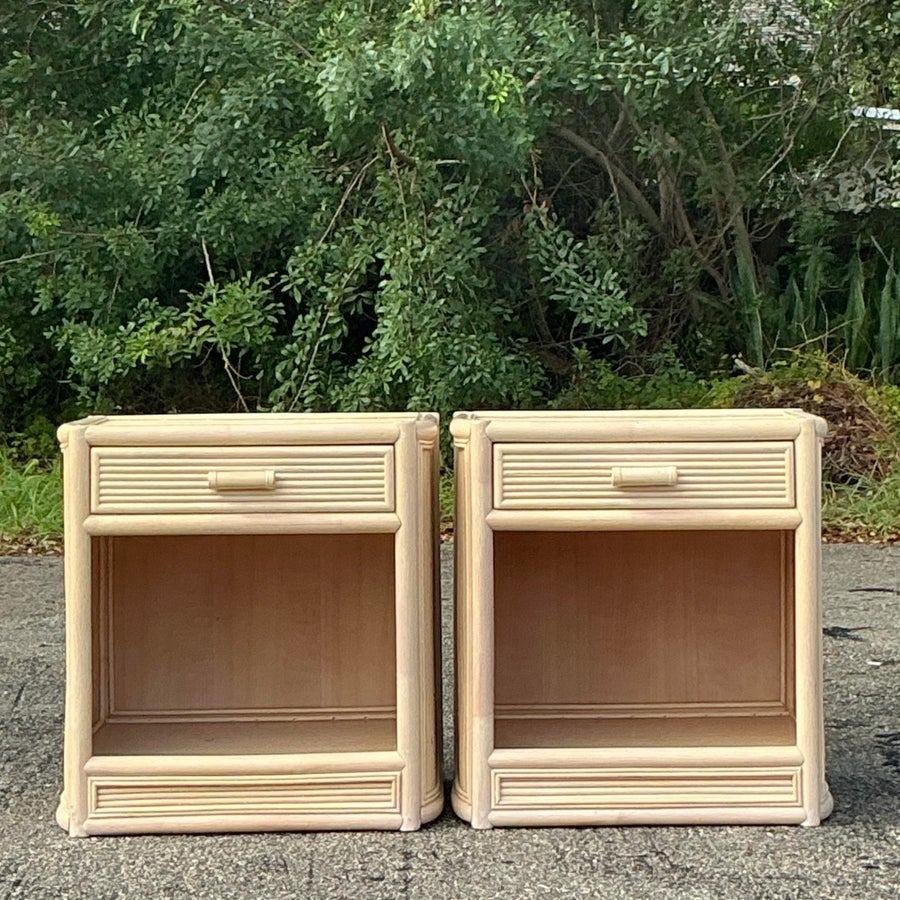 Vintage Coastal Washed Rattan Nightstands - a Pair 1