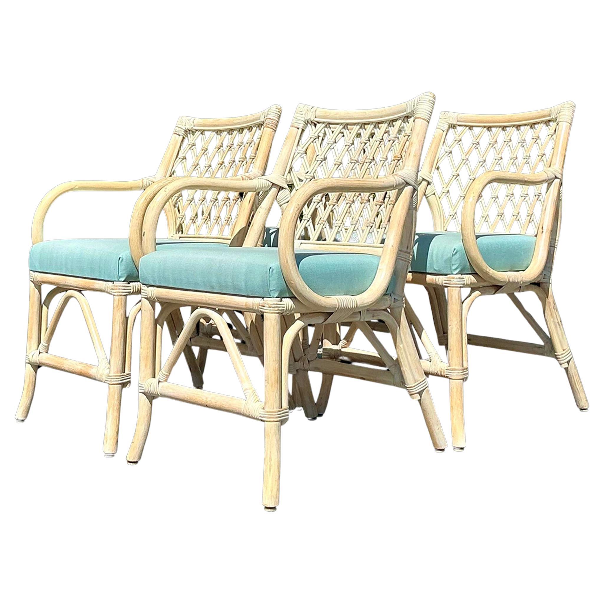 Vintage Coastal Washed Trellis Dining Chairs - Set of 4