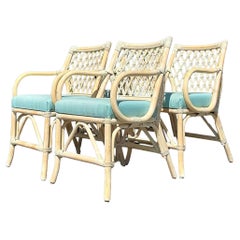 Vintage Coastal Washed Trellis Dining Chairs - Set of 4