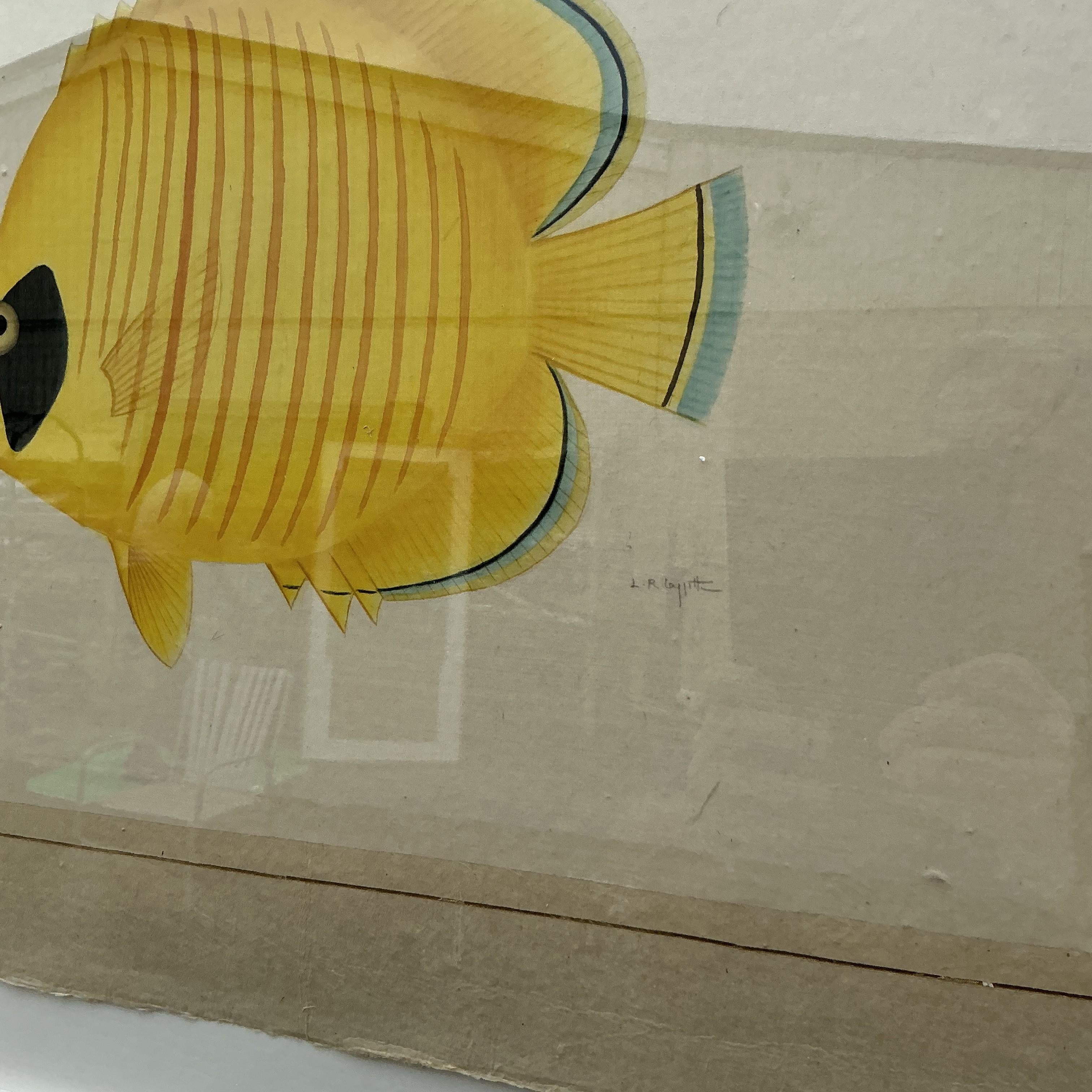 Vintage Coastal Aquarell auf Seide Fisch Gemälde 1