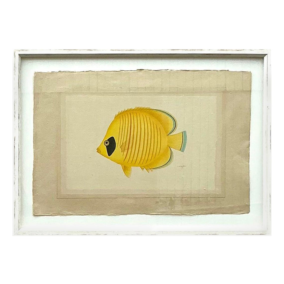 Vintage Coastal Aquarell auf Seide Fisch Gemälde