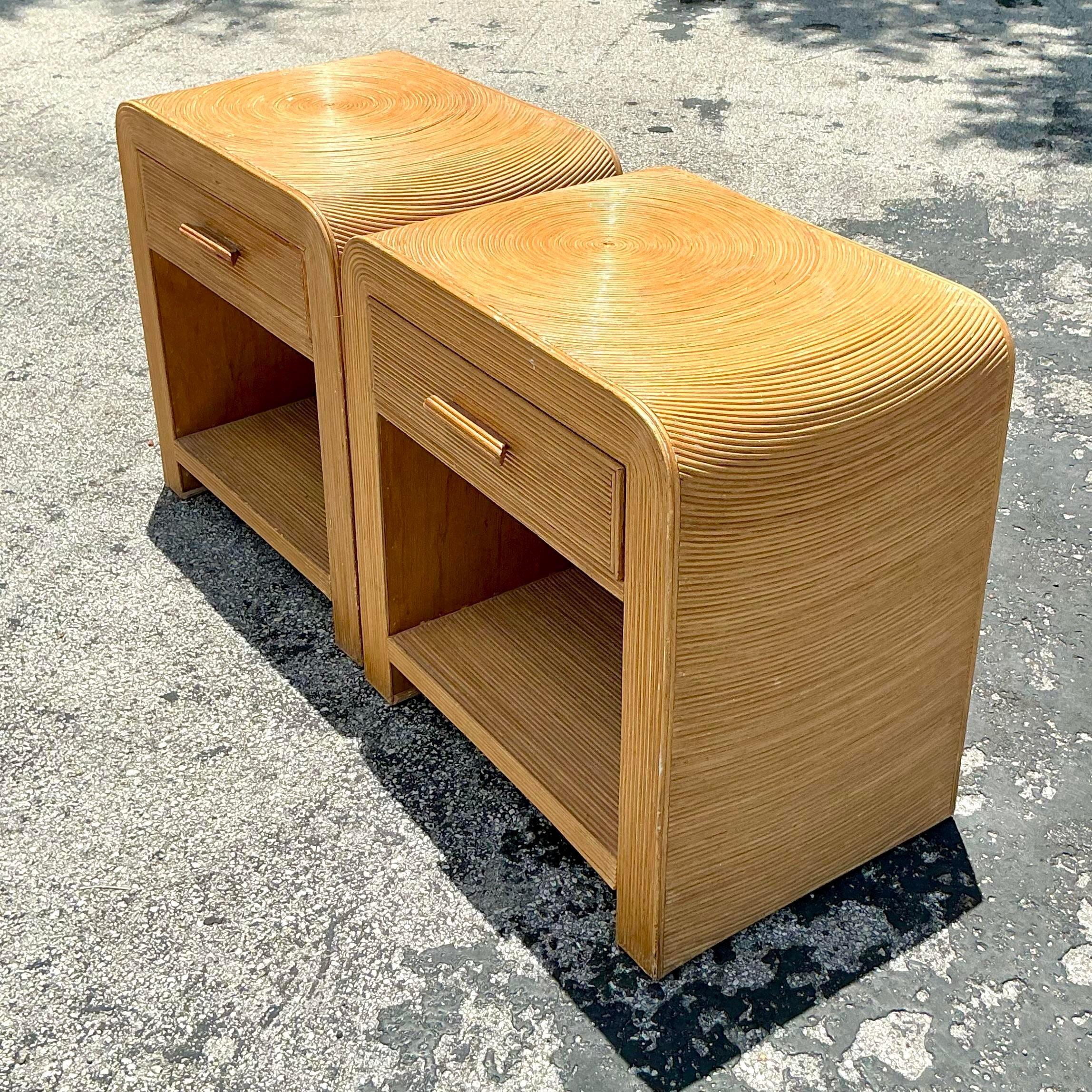 Vintage Coastal Waterfall Pencil Reed Nightstands - a Pair 1