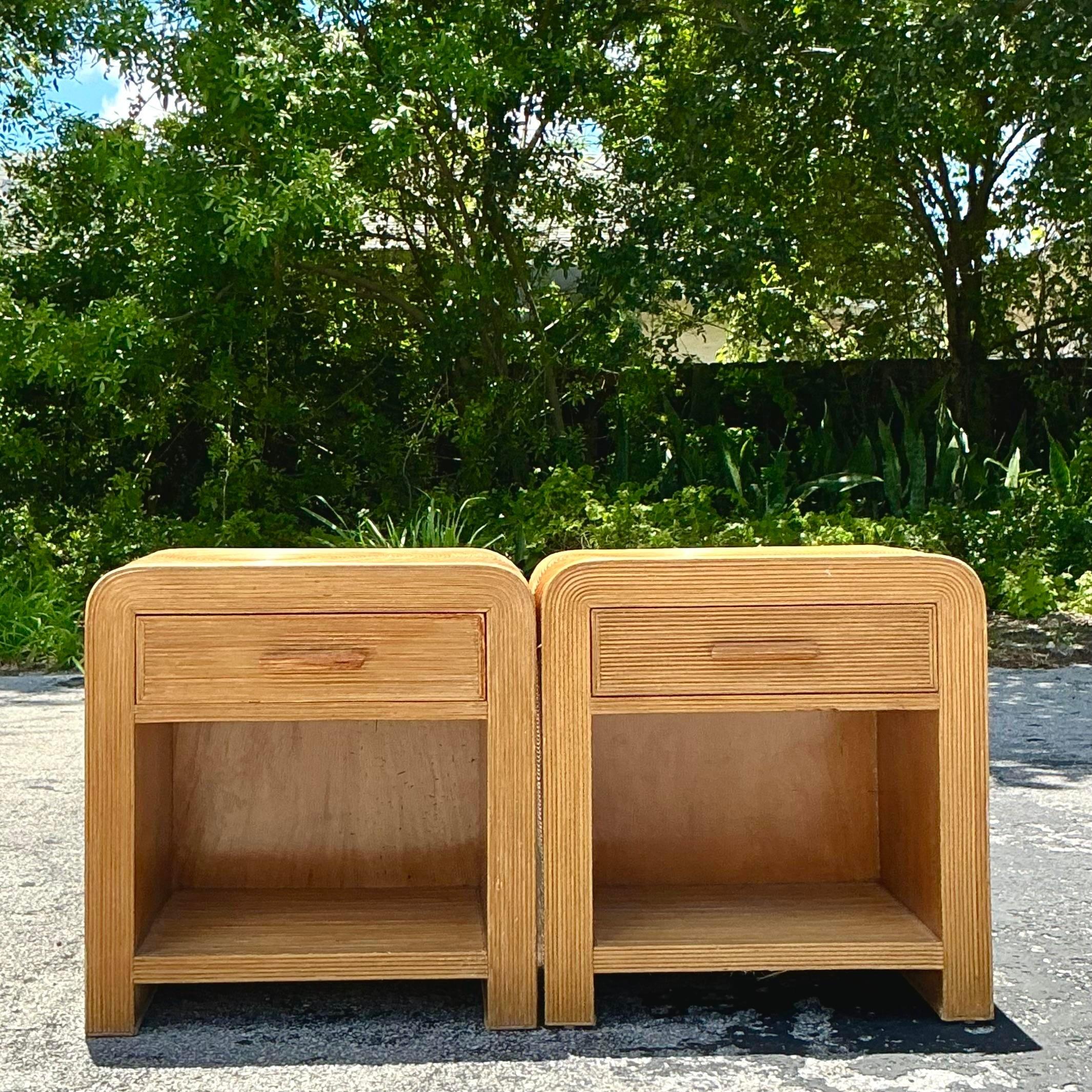 Vintage Coastal Waterfall Pencil Reed Nightstands - a Pair 2