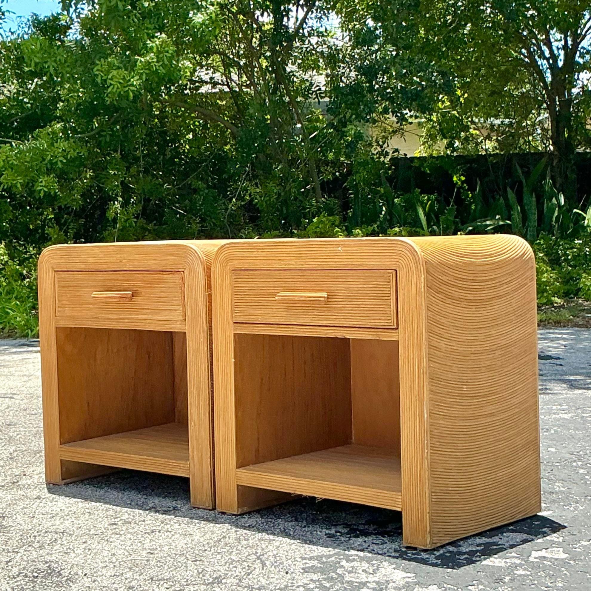 Vintage Coastal Waterfall Pencil Reed Nightstands - a Pair 3