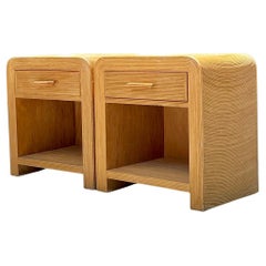 Vintage Coastal Waterfall Pencil Reed Nightstands - a Pair