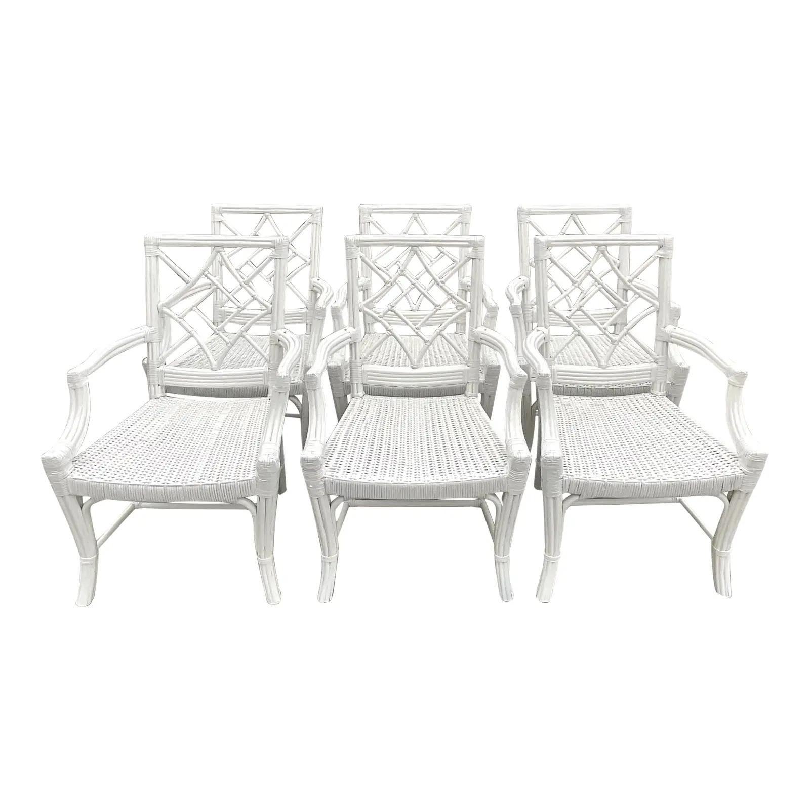 Vintage Coastal White Lacquered Diamond Back Dining Chairs - Set of 6 2