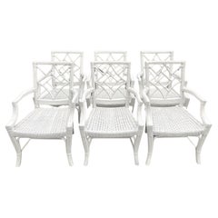 Vintage Coastal White Lacquered Diamond Back Dining Chairs - Set of 6