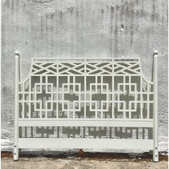 Vintage Coastal White Lacquered Fretwork King Headboard