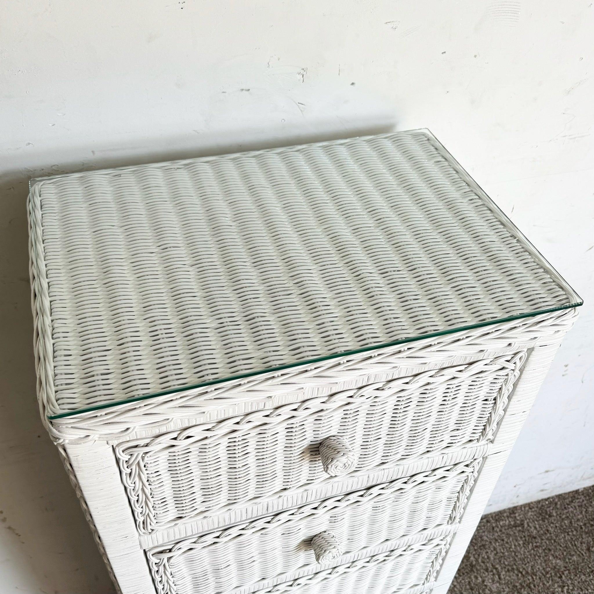Vintage Coastal White Wicker Highboy Dresser/Lingerie Armoire 1